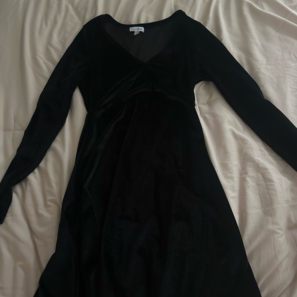 love, Fire Black velvet Long Sleeve Dress